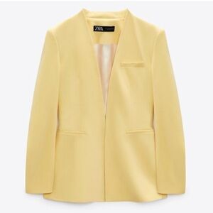 ZARA BLAZER YELLOW PADDED SHOULDERS FULLY LINED LONG INVERTED LAPEL